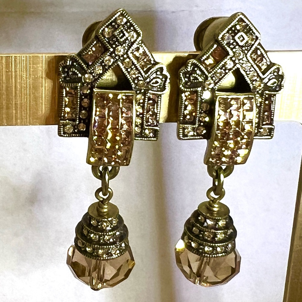 Heidi Daus Swarovski Crystals Vintage clip on Art Deco style earrings EUC - Picture 1 of 3